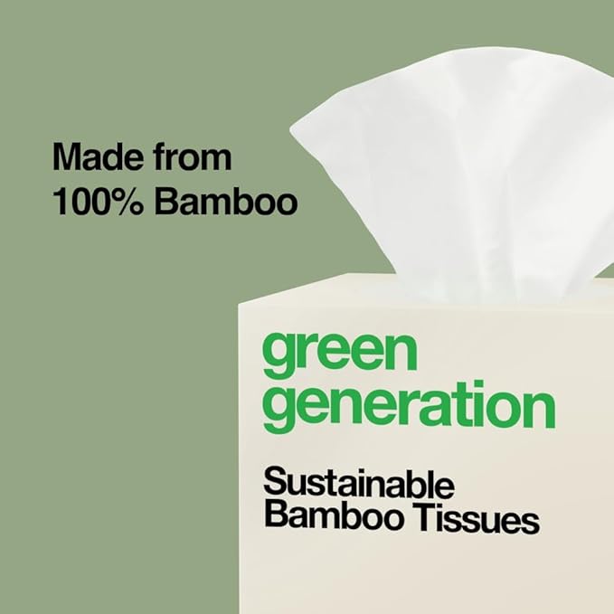 Green Generation Bamboo Facial Tissues Cube Boxes - 3-Ply, 70 Sheets/Box, 12 Multicolor Face Tissue Boxes, 840 Unscented Organic Soft Paper Facial Tissuefor Daily Use - Hypoallergenic,FSC Certified