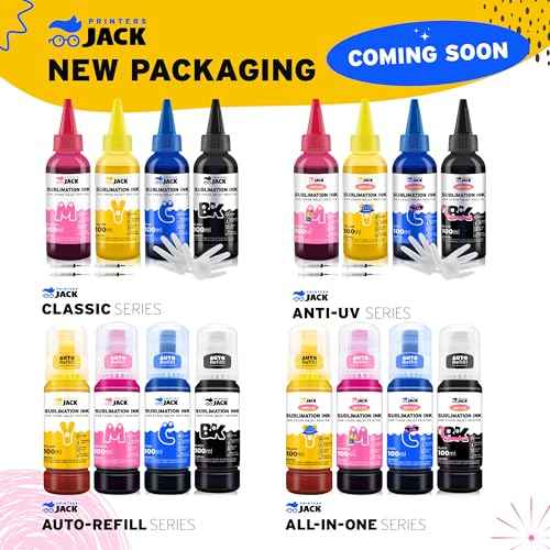 Printers Jack Sublimation Ink Auto Refilled bottles work with Supertank Printers ET2800 ET15000 ET-2720 ET-4700 ET-2760 ET-3760 ET-4760 ET-2700 ET-2750 ET-4750 L3110 /Upgrade Version/Free ICC Printing
