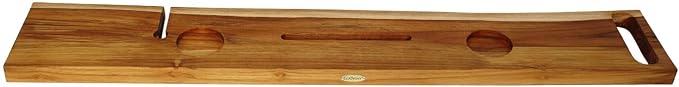 EcoDecors Eleganto 50" Live Edge Solid Teak Bath Caddy Tray with Handle, Book & Tablet Holder, Wine Glass Holders, Luxury Bathtub Tray