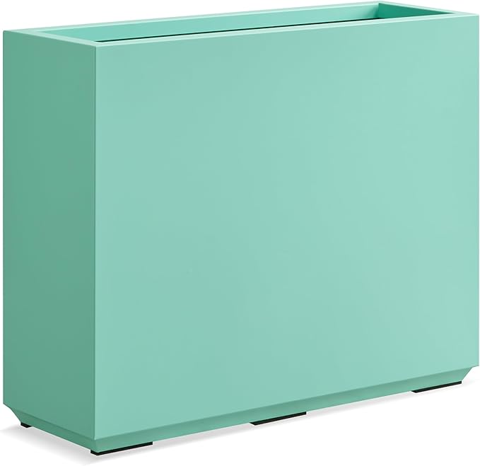 Wallowa Metallic Heavy Outdoor Planter Box, Span Planter, Long and Tall Divider Planter, 30Lx10Wx24H, Aqua Blue, No Assembly 30.8 Pounds