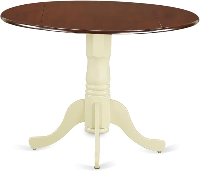East West Furniture DLT-MMK-TP Dublin Modern Dining Table - a Round Kitchen Table Top with Dropleaf & Pedestal Base, 42x42 Inch, Mahogany & Buttermilk