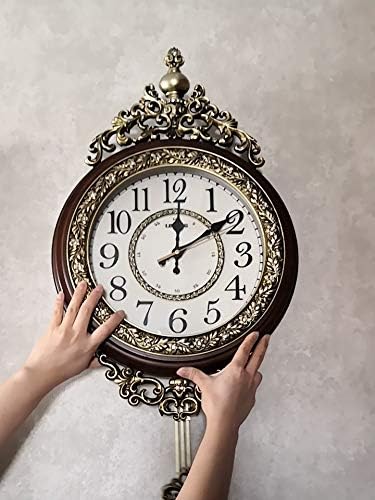 SHISEDECO Elegant, Traditional, Decorative, Hand Painted Modern Grandfather Wall Clock Fancy Ethnic Luxury Handmade Decoration, Swinging Pendulum for New Room or Office. Large. 29.5 Inch. Brown