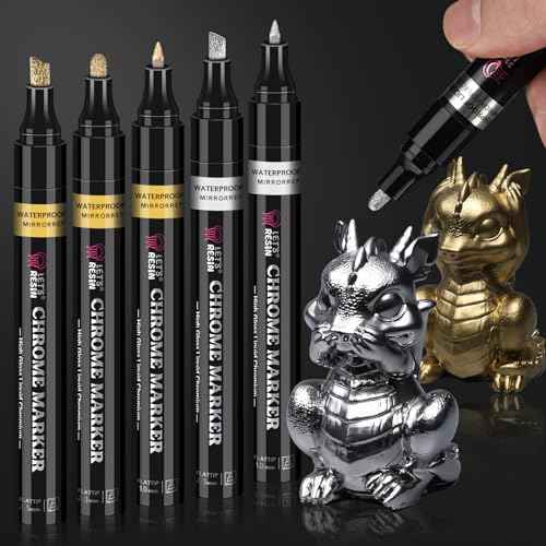 LET'S RESIN 6Pcs Mirror Chrome Markers,3 Sizes Shiny Chrome Paint Pen with Large Barrel, Quick Dry Oil-based Silver & Gold Markers for Metal, Resin,Model Painting,Marking,DIY Art & Jewelry Repair Kit