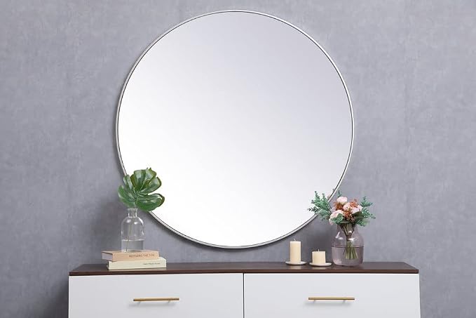 Elegant Decor Eternity 45" Round Mid Century Metal Frame Mirror in Black