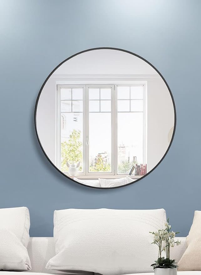 Elegant Decor Eternity 36" Round Metal Frame Mirror in Black
