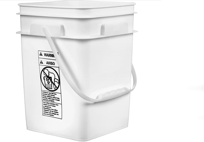 House Naturals 4 Gallon Square Food Grade Plastic Bucket with Lid, Made in USA (Pack of 2) BPA Free (White)