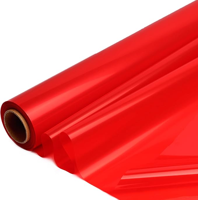 CMFYHM Red Cellophane Wrap Roll,Colorful Cello 34 In Wide X 100 Ft Long, Translucent Colored Cellophane Wrapping Paper for Gift Baskets Wrap, Treats, Holiday, DIY Arts Crafts Decoration (Red)
