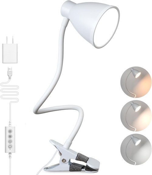Bohon Clamp Lamp - 5 Color Modes & 10 Brightness Settings - 360° Flexible Gooseneck Desk Light | White