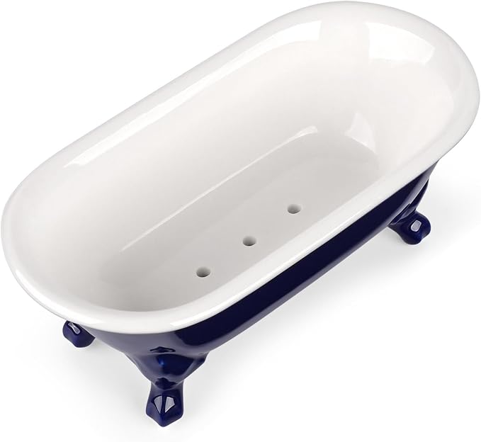 6.5" Ceramic Mini Decorative Clawfoot Bathtub Bar Soap Dish, Kitchen Sponge Holder and Shower Tray for Bathroom, 1 Pack(Navy Blue)
