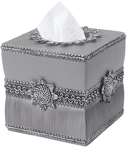 Avanti Linens - 11166EGTE Braided Medallion Tissue Cover, Granite