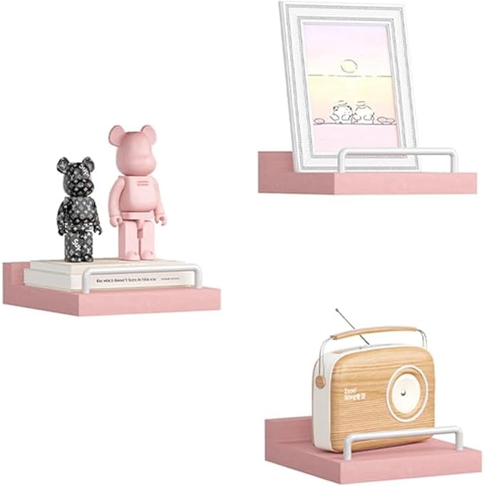 RYOFOBETTO Small Floating Shelf, 6X6 Inches Farmhouse Wall Shelves for Living Room, Bedroom, Picture Frames, Plants, Kitchen, Set of 3 (Pink and White)