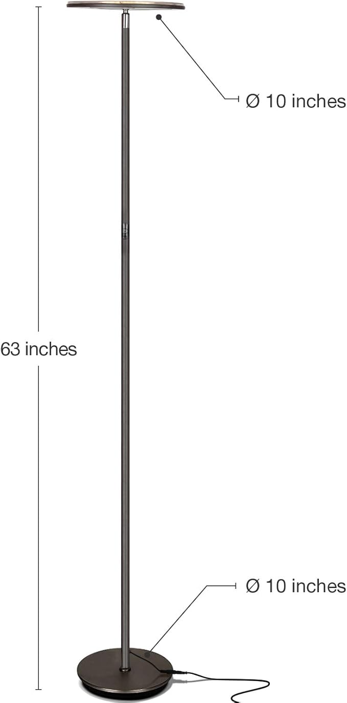 Brightech Sky LED Floor lamp, Torchiere Super Bright Floor Lamp for Living Room Decor & Office - Dimmable, Tall Standing Lamp with Warm Light for Bedroom & Reading - Bronze