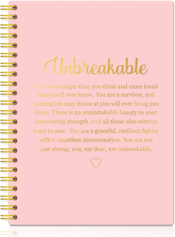 XQLZY Unbreakable Definition Pink Gold Spiral Notebook, Resignation Retirement Promotion Inspirational Gifts for Woman Coworker Boss Friend, Positive Self-Affirmation Gifts for Sister BFF Colleague