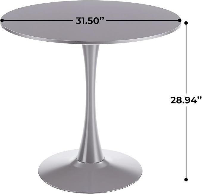 31.5" Tulip Table for 2-4 Persons Modern Round Dining Room Table, Mid-Century Modern Grey Small Kitchen Table with MDF Wooden Top, Leisure Coffee Table for Living Room, Dining Room, Office