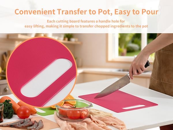 Plastic Cutting Board Set, 3 Pack Small Chopping Boards for Kitchen, BPA-Free, Dishwasher Safe, Color Coded Boards Pads for Meat Vegetable Fruit, Easy Grip Handle, Non-Slip, Space Saving