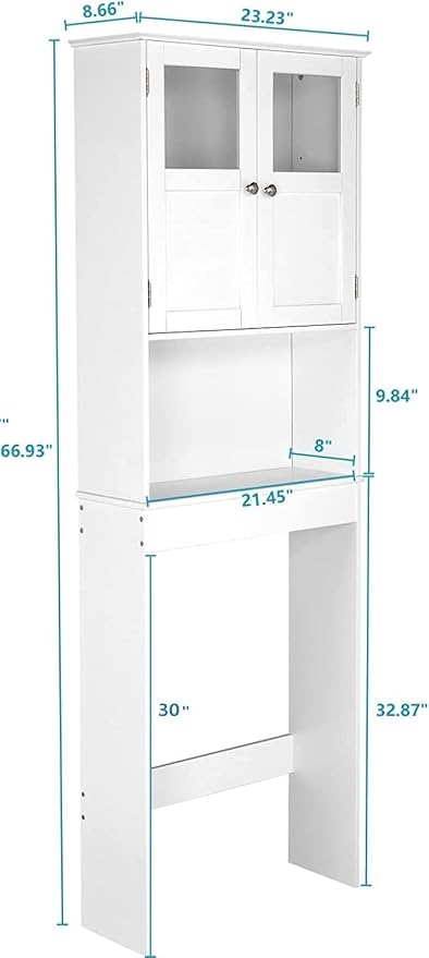 VINGLI Over The Toilet Storage Cabinet White Bathroom Storage Organizer Above the Toilet Shelf with Acrylic Glass Double Doors Wood Muebles para BañO Rack with Adjustable Shelf