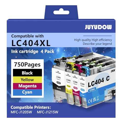 LC404 Ink Cartridges for Brother Printer, 4-Color Pack (Black/Cyan/Magenta/Yellow) High Yield 750 Pages, LC404XL Replacement for Brother MFC-J1205W MFC-J1215W, Smart Chip, No Leakage