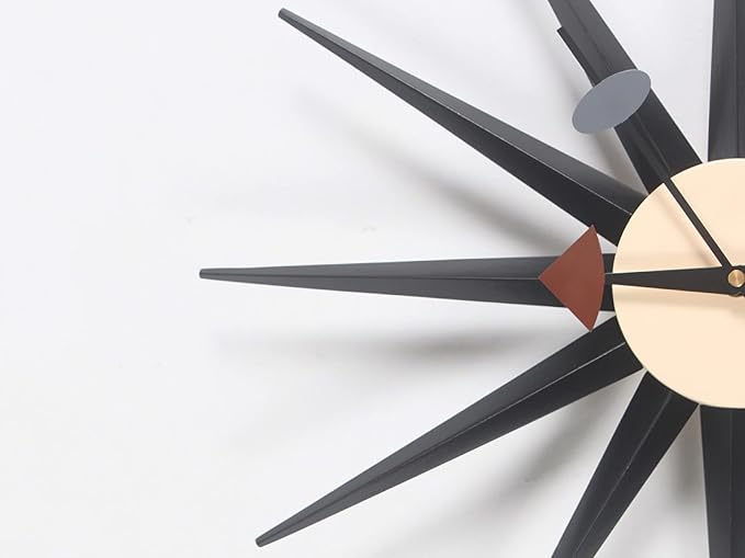 SHISEDECO Modern Sunburst Clock in Black Color, Non Ticking Wooden Mid Century Retro Design Decorative Silent Wall Quartz Clocks for Home, Living Room, Office and Bedroom etc.