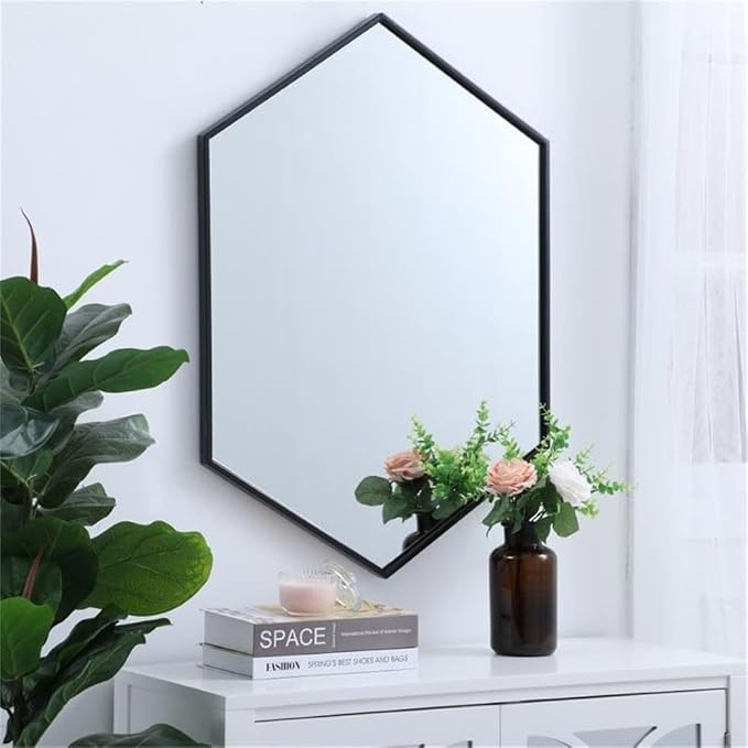 Elegant Decor Eternity 34" x 24" Hexagonal Metal Frame Mirror in Black