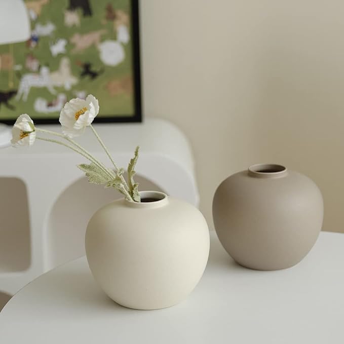 Full Moon Designed Vase, Shaping Flower Art and Displaying Hydroponic Plants, 6.5" × 7.2" (Matte Crème)