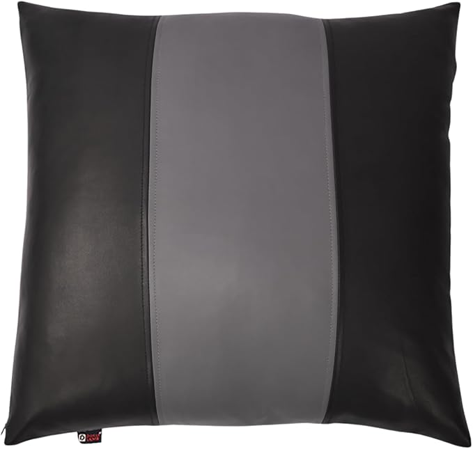 D DOLLY LAMB Lambskin Leather Pillow Cover - Sofa Cushion Case - Decorative Throw Covers for Living Room & Bedroom, 14x14 Inches - Black & Grey Plain