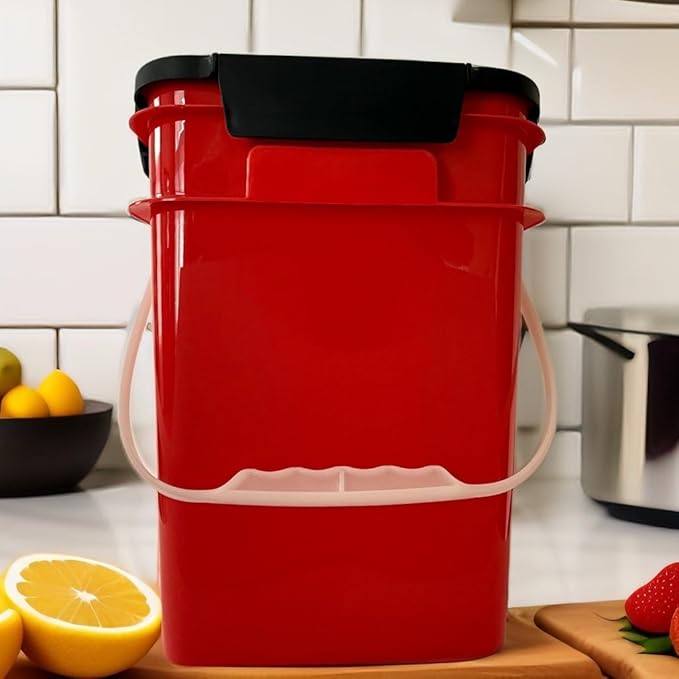 House Naturals 4 Gallon Square Food Grade Plastic Bucket with Lid, Made in USA (Pack of 2) BPA Free (Red)