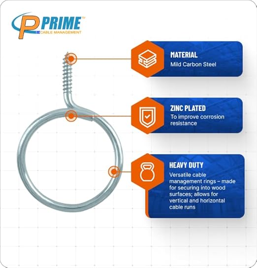 Cable & Wire Support Heavy Duty 2 Inch Threaded Bridle Rings Wood Screw, Cable Ring Hangers for Low Voltage Cable Management