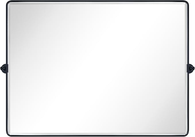 TEHOME Matt Black Horizontal Pivoting Bathroom Vanity Mirror Large Black Metal Framed Rectangle Tilting Beveled Vanity Mirrors for Wall, Overall 51.91 x 36 inches (Mirrror 48 x 36 inches)