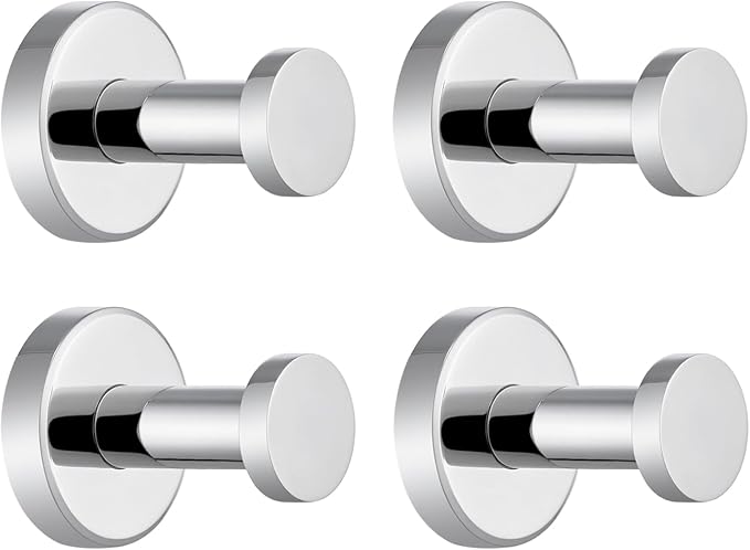 APLusee Polished Chrome Hand Towel Hook, 4 Pack 304 Stainless Steel Storage Coat Hook for Toilet Bathroom Kitchen, Home Accessories Wall Mounted