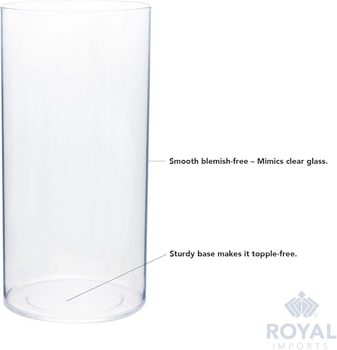 Royal Imports Flower Vase Acrylic Cylinder - Decorative Centerpiece for Home or Wedding - Non Breakable Plastic, 5"X10" Tall Round - Clear