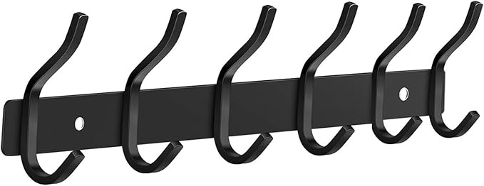 HAMUTH Black Wall Hooks, 17 Inch Coat Rack Wall Mount with 6 Hooks, Wall Hooks Heavy Duty for Hanging Backpack, Bag, Purse, Clothes, Hat, Coat, Towel | Entryway & Bathroom Storage Organization Hanger