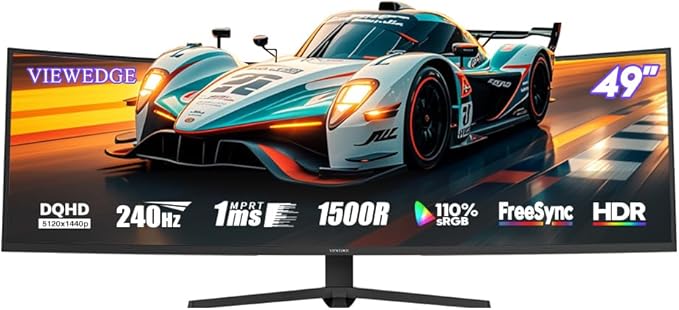 Viewedge 49" Curved Monitor Ultrawide Gaming 240Hz 1ms 32:9 5K 5120 x 1440P Computer Monitor, R1500, 110% sRGB, DisplayPort, HDMI,Support Crosshair and Wall Mount