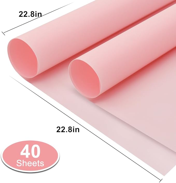 BEISHIDA Floral Wrapping Paper, 40 Pcs Matte Pink Floral, Waterproof Gift Wrap for Bouquet, Florist Supplies, Wedding, Graduation, Occasions
