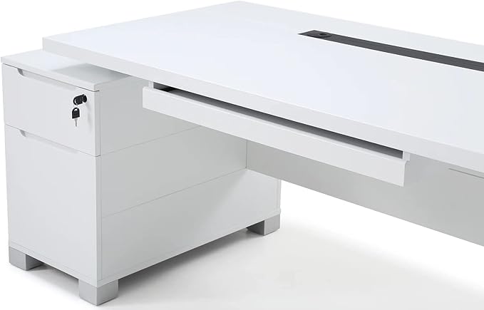 Zuri Furniture 79" Modern Ford Executive Desk with Filing Cabinets - White