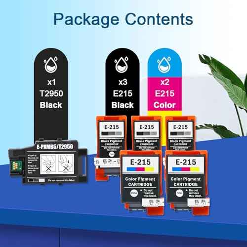 Remanufactured 215 Ink Cartridges and T2950 Ink Maintenance Box Work with Workforce WF-110 WF-100 EC-C100 Printer (3 x Black, 2 x Tri-Color, 1 x T2950)