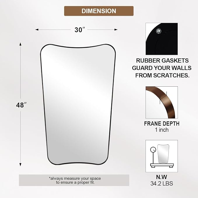 ANDY STAR 30"x48" Large Bathroom Mirror, Brushed Bronze Mirror for Over Sink, Irregular Shaped Mirror in Premium SUS304 Thin Frame, Italian Curved Frame, Ideal for Bathroom, Powder Room, Entryway