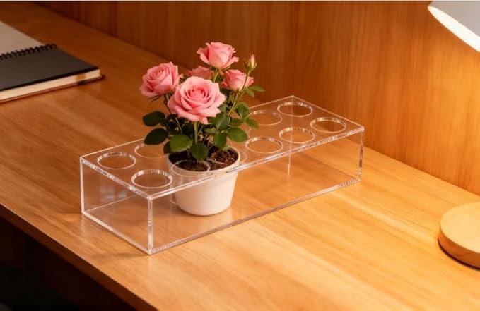 Acrylic Flower Vase Rectangular Centerpiece, 12 Inch Clear Rectangle Floral Vase for Dining Table Home Decor Wedding Party, Send from Local Warehouse