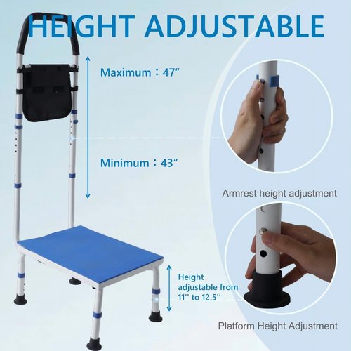 Regine Switzerland Plus Size Stepping Stool - Extra Wide Bed Step Stool with Handle | 500 lbs Capacity