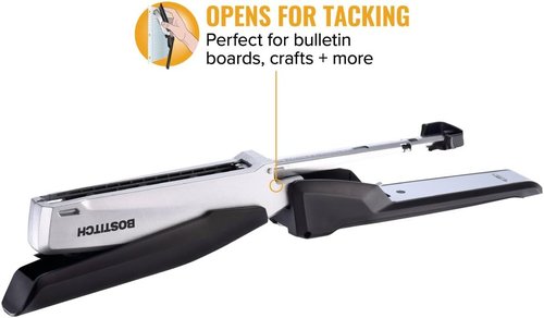 Bostitch Office Executive Metal Desktop Stapler - 3-in-1 Spring Powered with Staple Storage & Remover | 28 Sheet Capacity, Black/Gray