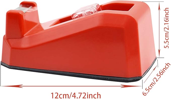 BOMEI PACK Cute Red Desk Tape Dispensers, 1 Pack with 12Rolls Transparent Tape, 1 Inch Core, for School, Office and Home DIY