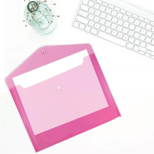 JAM PAPER Plastic Envelopes - Snap Closure for Letter Booklets - 9 3/4 x 13 - Fuchsia Pink - 3 Pack