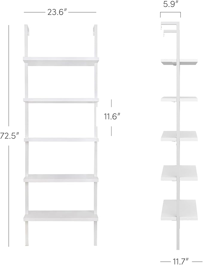 Nathan James White Ladder Bookcase with 5 Shelves