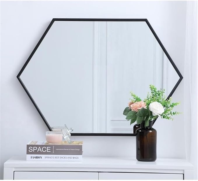 Elegant Decor Eternity 34" x 24" Hexagonal Metal Frame Mirror in Black