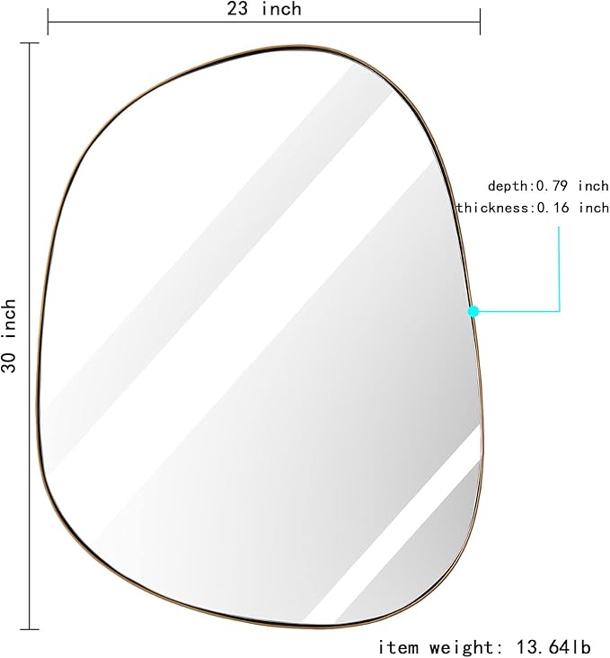 ELEHUME Asymmetrical Mirror for Wall Decor 23"*30", Modern Brass Framed Wall Mirror for Living Room Bathroom Bedroom Entryway ELE-STOU-0064G