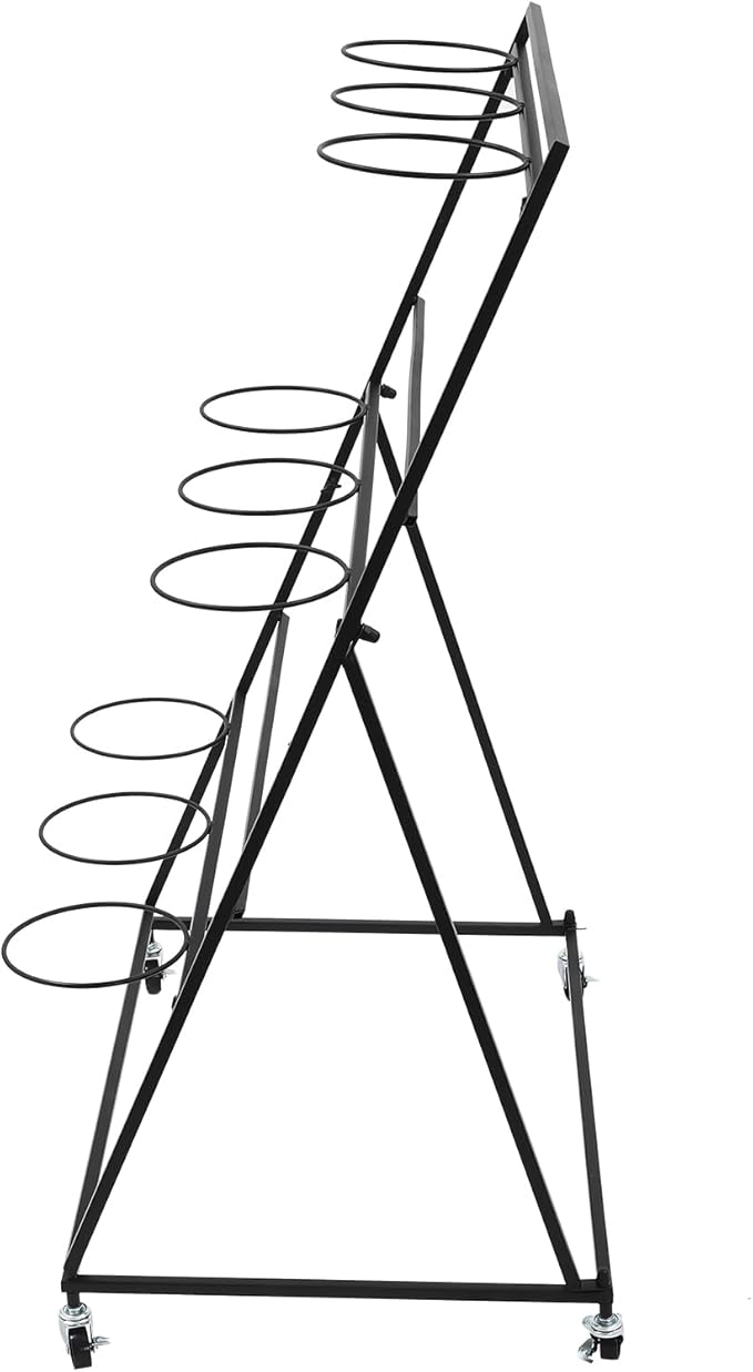 Flower Display Stand with 9 Buckets, 3 Layer Metal Plant Stand Indoor with Wheels, Heavy Duty Moving Flower Cart Flower Rack for Outdoor Patio, Garden, Florist