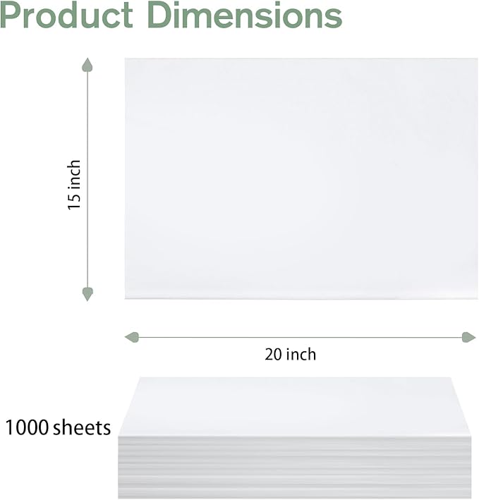Simetufy 1000 Sheets White Tissue Paper Bulk - 15" x 20" Packing Paper for Moving, Gift Wrapping, Weddings, Birthdays, Holidays & Crafts