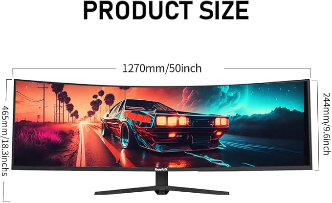 Gawfolk 49 Inch Curved Gaming Monitor, 5120x1440 Dual QHD, 120Hz, 1500R, AMD FreeSync, 32:9, Height Adjustable Ultra-Wide Computer Screen for Multitasking