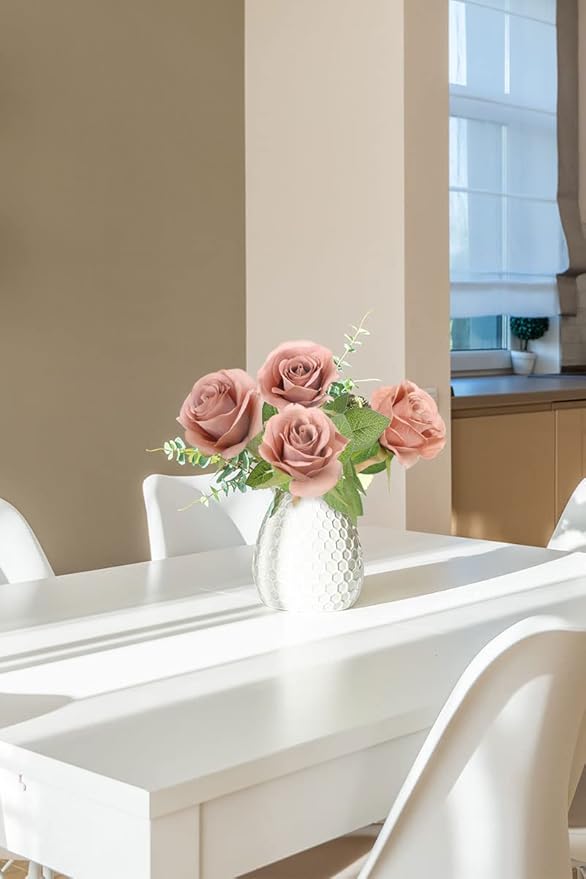 Artificial Rose Flower Artificial Flowers Flower with Long Stem Silk Roses Bouquet for Wedding Bridal Shower Party Home Decoration (Dusty Rose, 30 Pcs)