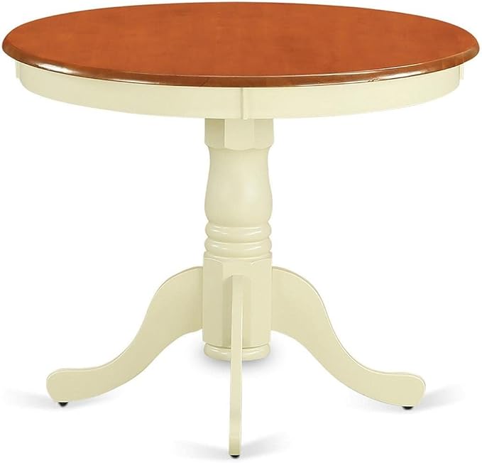 East West Furniture ANT-WHI-T Antique Modern Dining Table - a Round Kitchen Table Top with Pedestal Base, 36x36 Inch, Buttermilk & Cherry