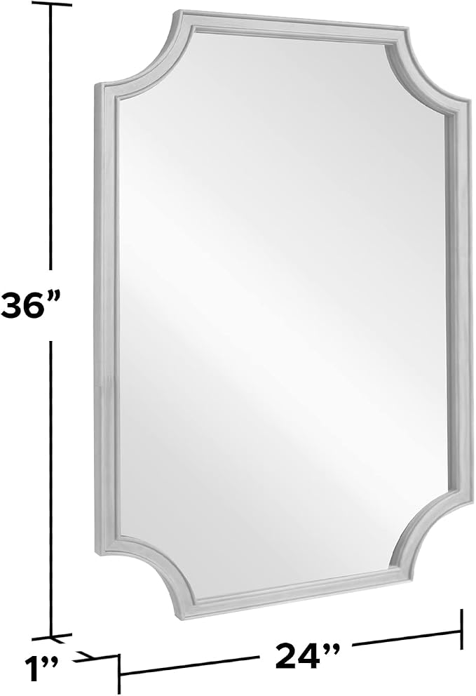 WallBeyond 24" x 36" Full Scalloped Corners Arch Rectangle Wall Mirror with Wood Frame for Entryway, Living Room or Bedroom Home Decor - Light Woodgrain [24" x 36" Black]